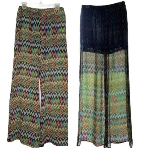 Umgee Boho Style Lined Palazzo Pants w/ Pockets L - Picture 2 of 10